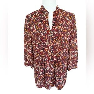 Coldwater Creek Multicolor Brown Orange Red Fall Blouse Button 3/4 Sleeve- S (8)